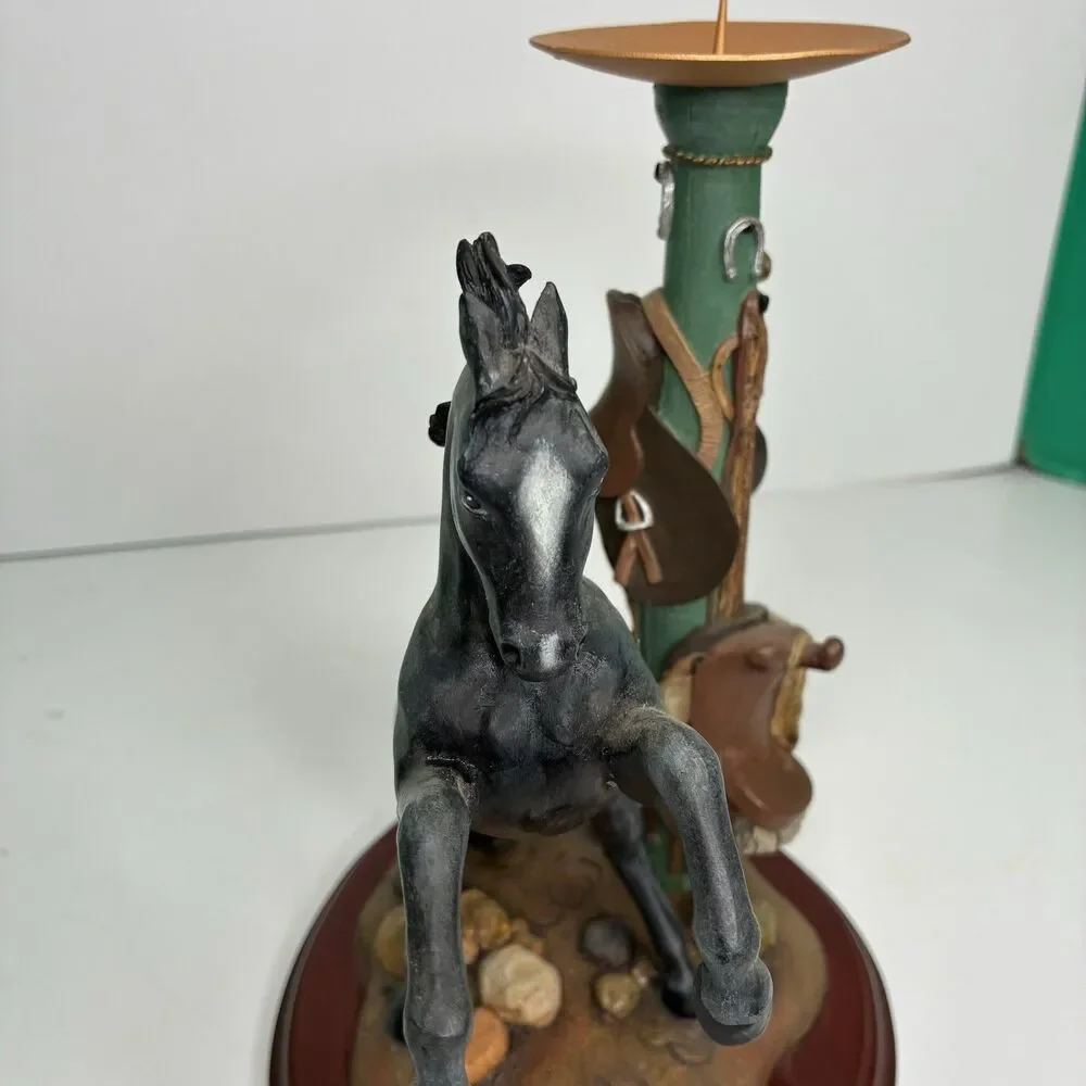 Danbury Mint Noble Black Stallion Candlestick Holder By Gianni Benveuti